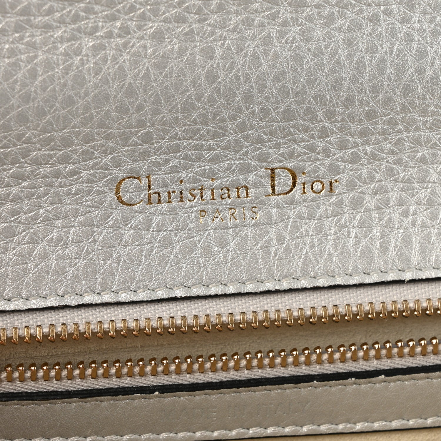 Christian Dior Metallic Grained Calfskin Diorama Wallet on Chain Pouch Silver