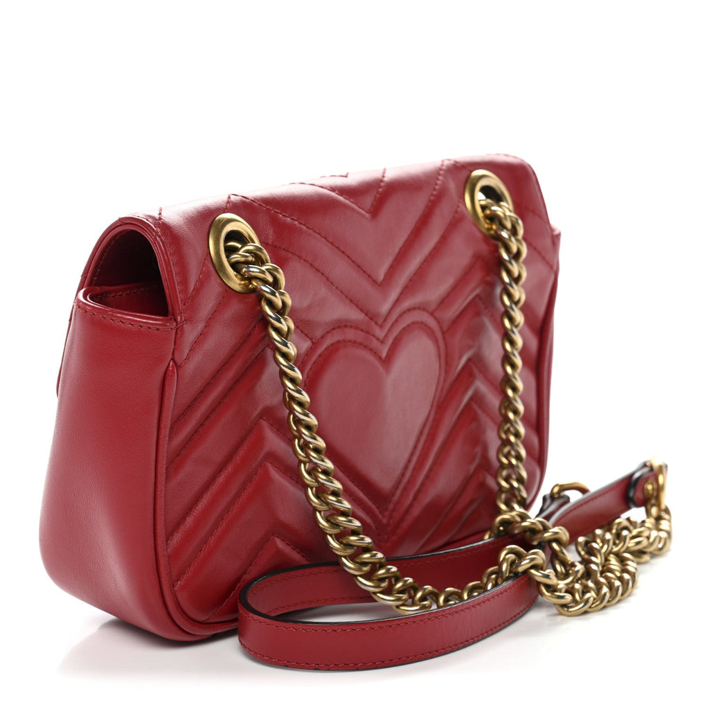 Gucci Calfskin Matelasse Mini GG Marmont Shoulder Bag Hibiscus Red