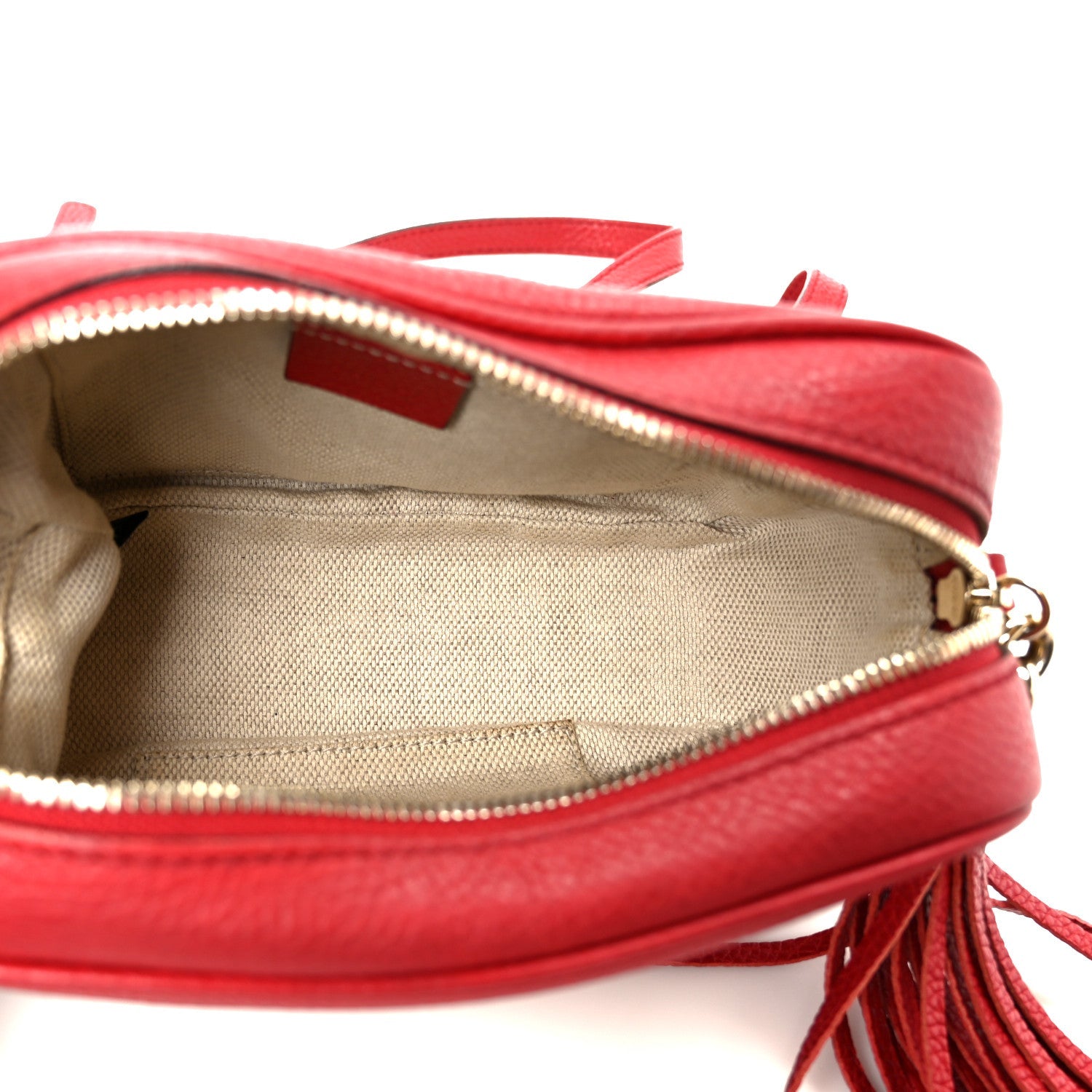 Gucci Pebbled Calfskin Small Soho Disco Bag Tabasco Red