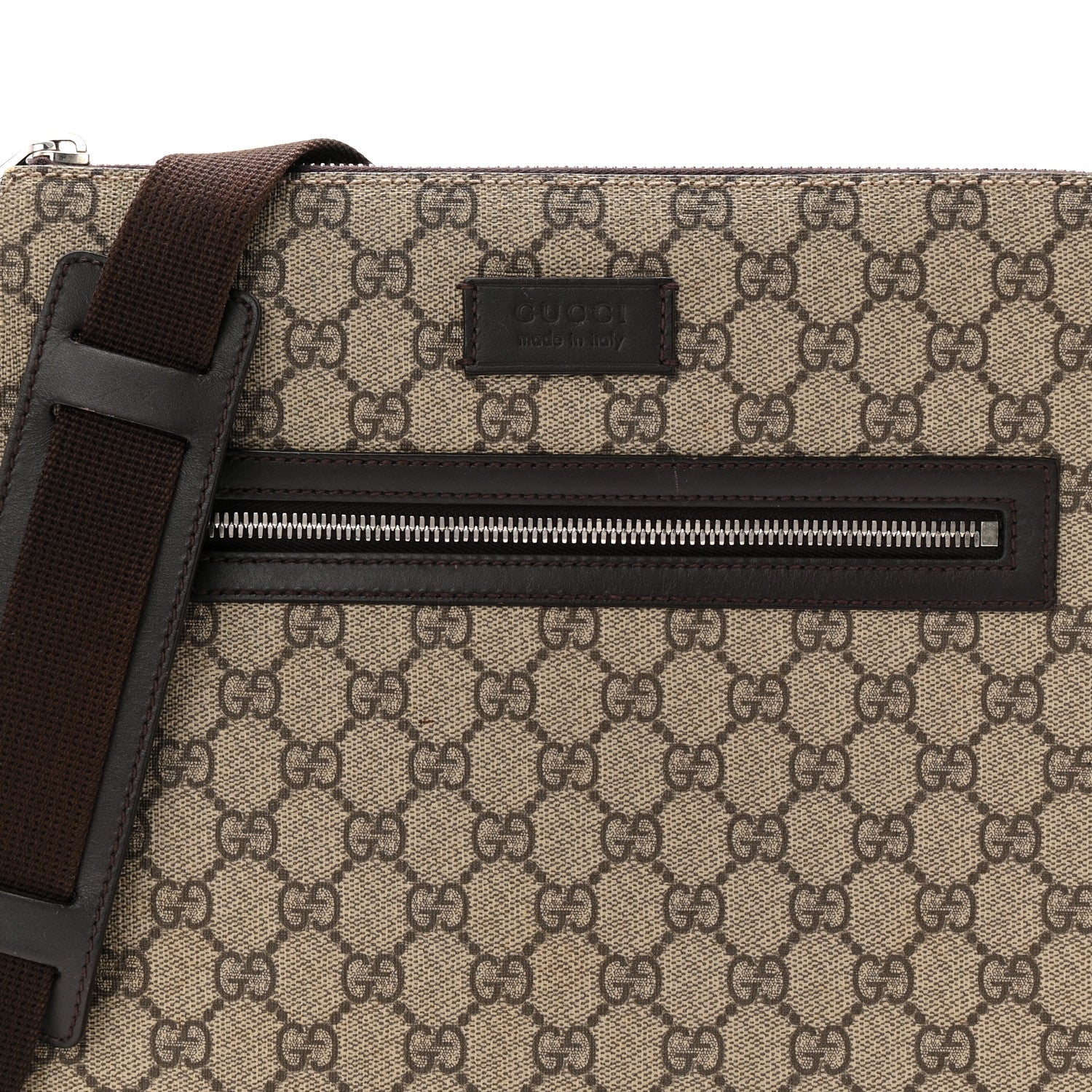 Gucci GG Supreme Monogram Medium Flat Messenger Bag Beige Brown