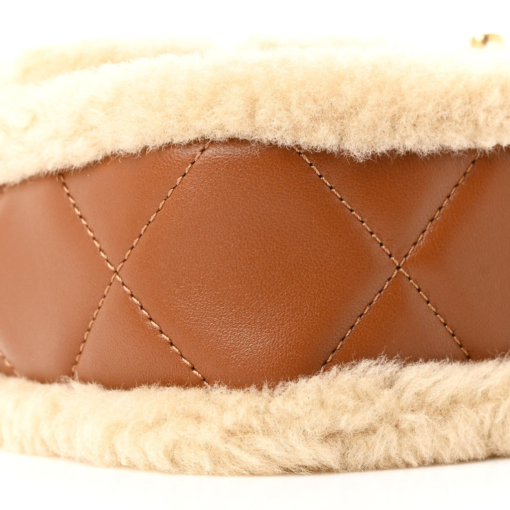 Chanel Shearling Lambskin Quilted Mini Furry Coco Flap Beige Brown