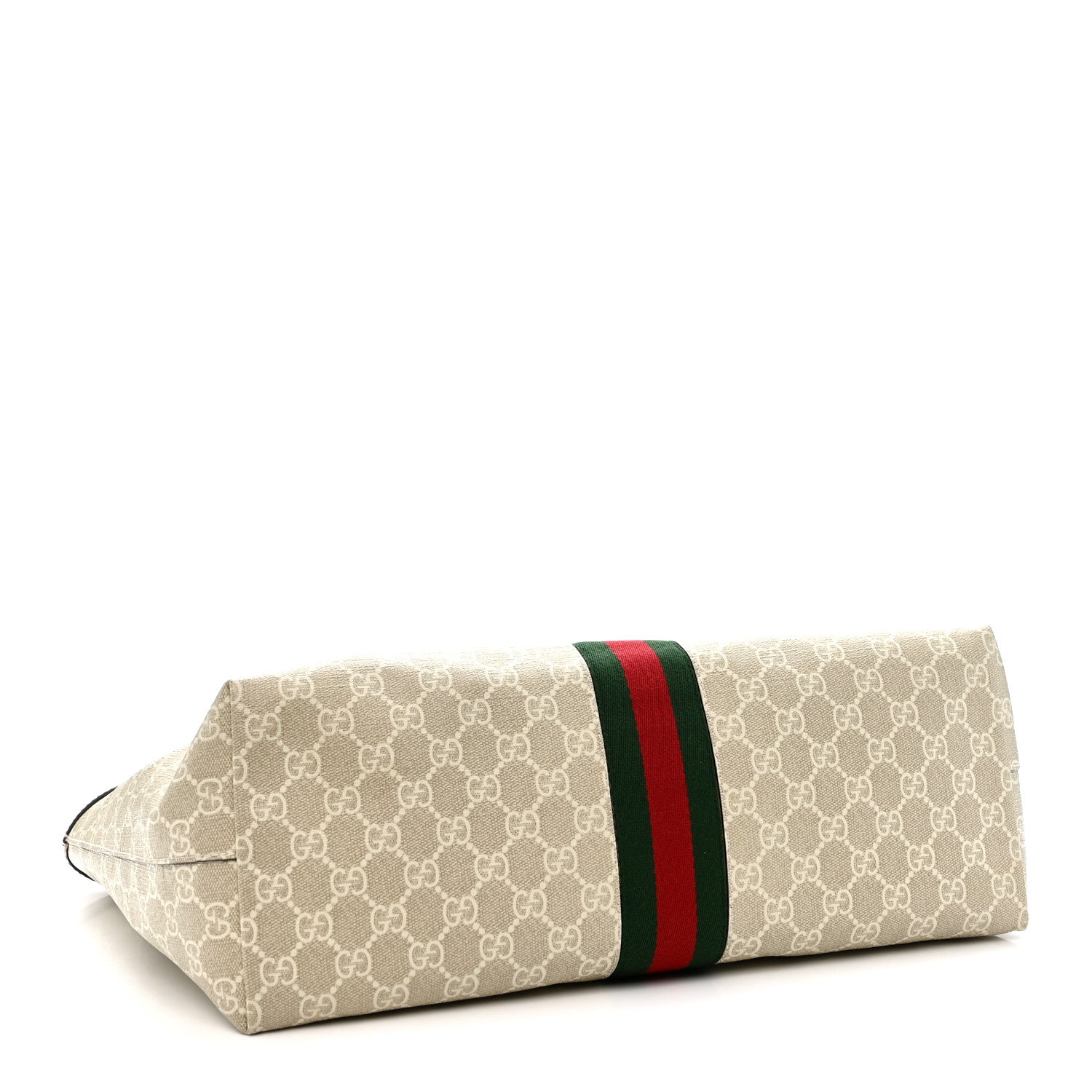 Gucci GG Supreme Monogram Textured Dollar Calfskin Web Medium Ophidia Shopping Tote Beige Mystic White Oatmeal