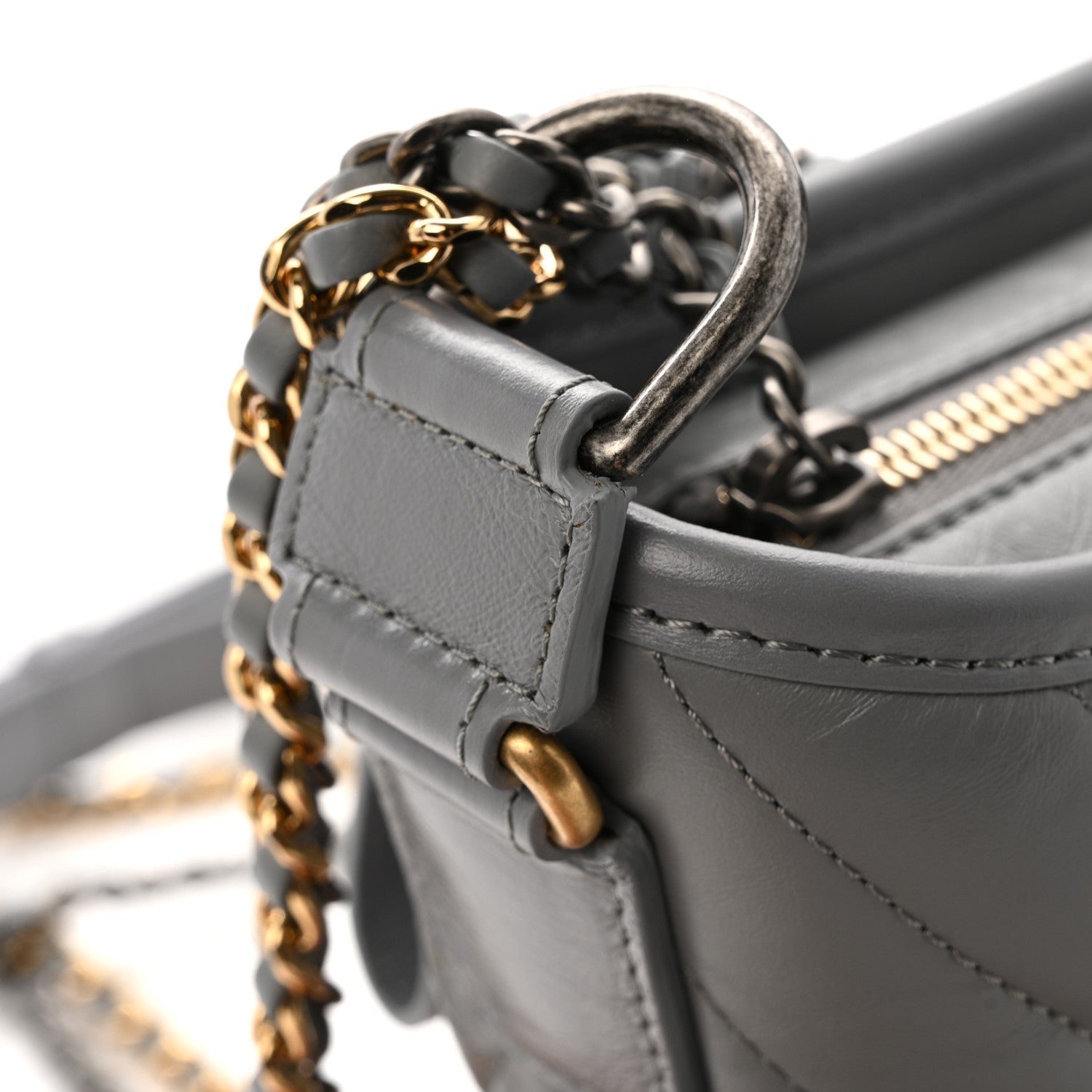 Chanel Aged Calfskin Chevron Quilted Small Gabrielle Hobo Grey