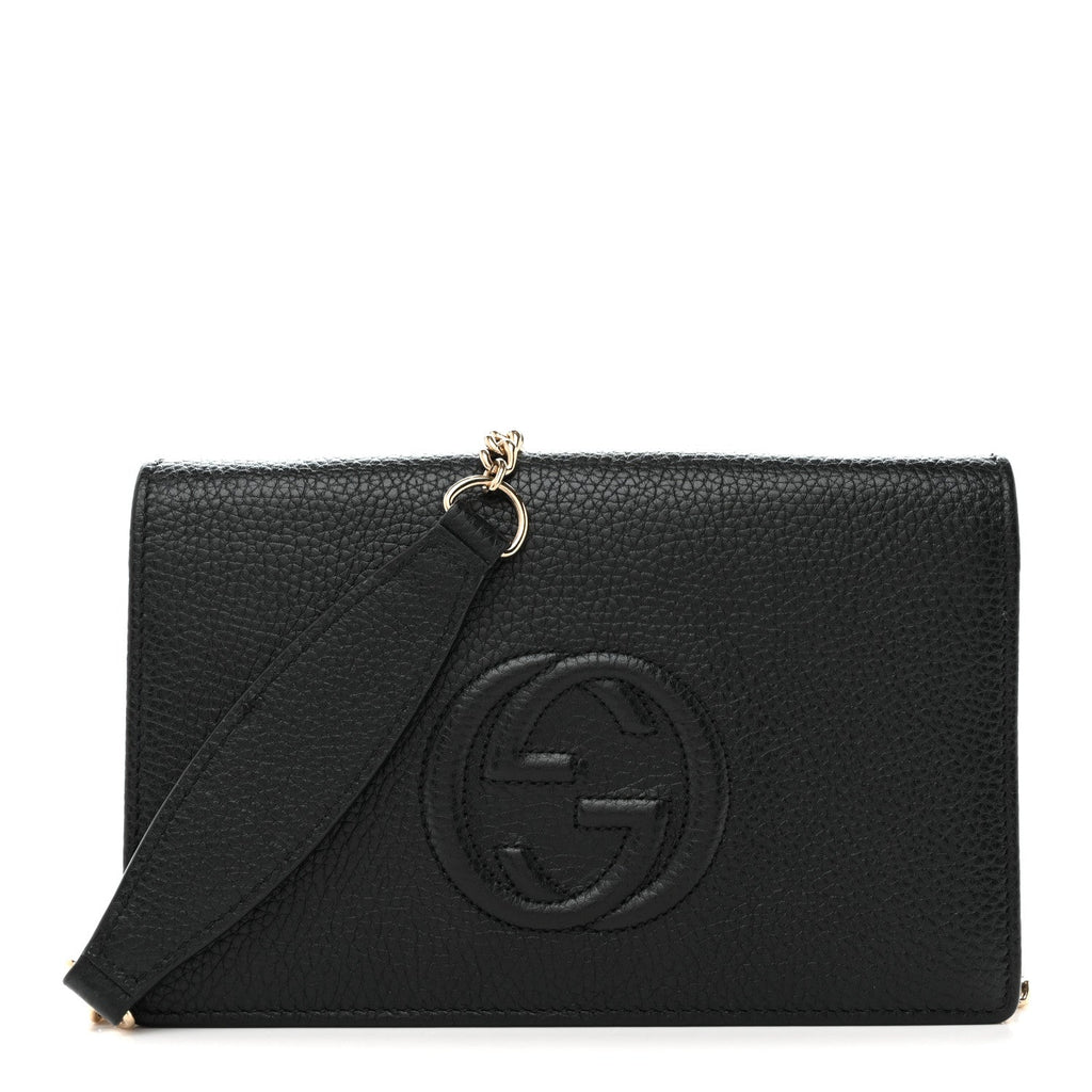 Gucci Pebbled Calfskin Soho Wallet On Chain Black