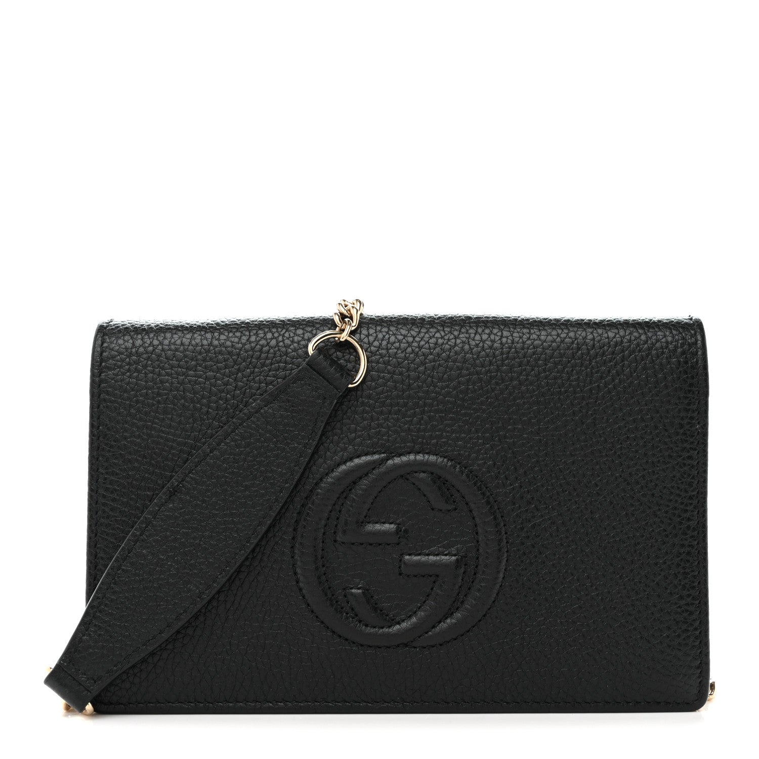 Gucci Pebbled Calfskin Soho Wallet On Chain Black