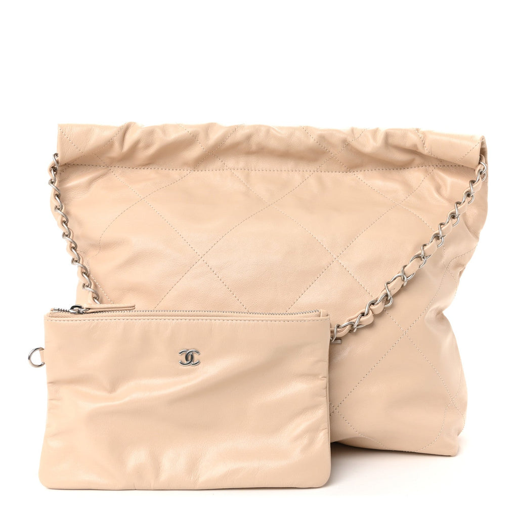 Chanel Shiny Calfskin Quilted Small Chanel 22 Ecru