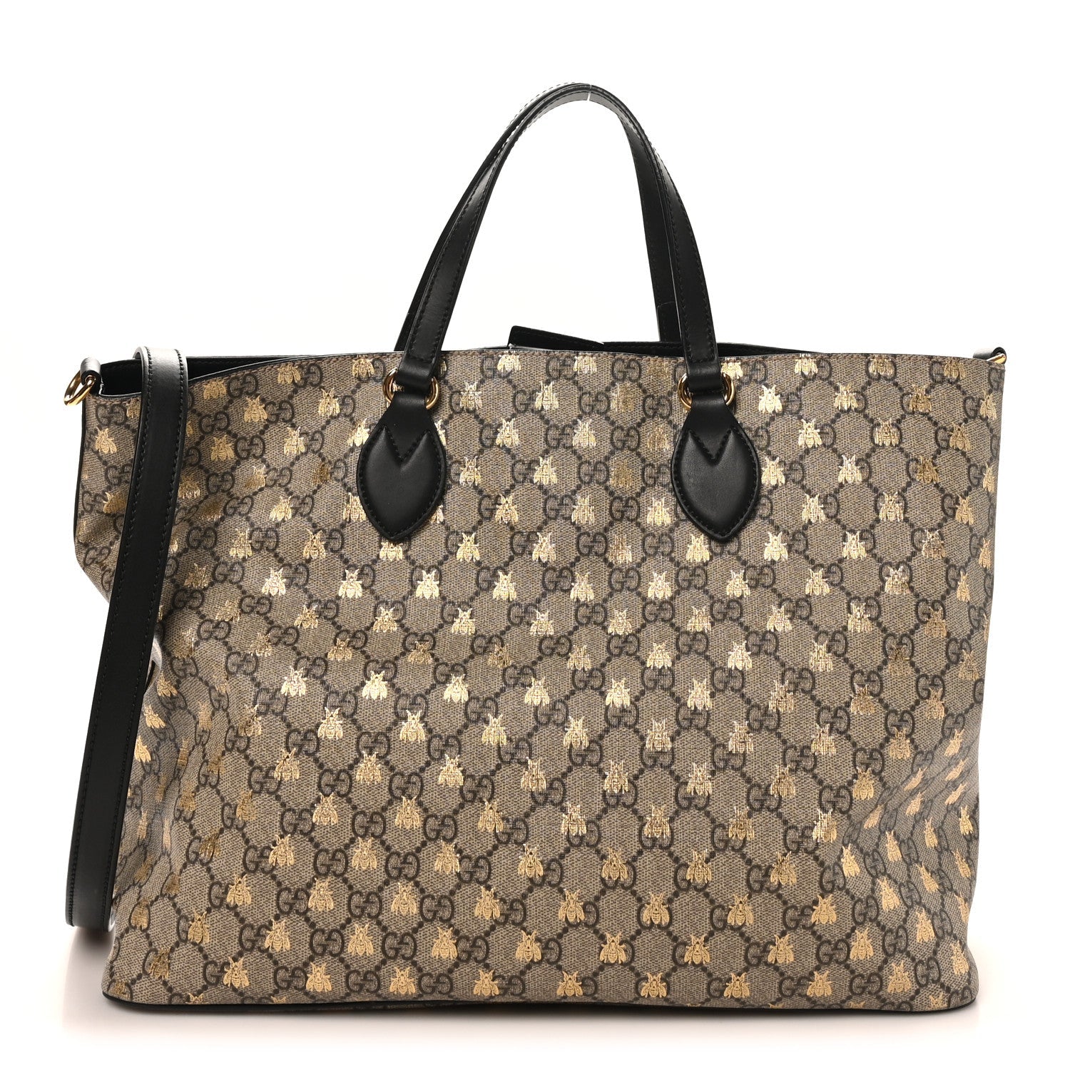 Gucci Soft GG Supreme Monogram Bees Medium Crossbody Tote Beige Oro Black