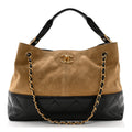 Chanel Suede Calfskin Shiny Lambskin Quilted Small Coco Base Shopping Bag Beige Black