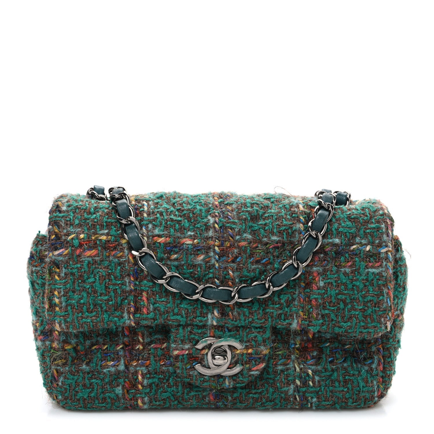 Chanel Tweed Quilted Mini Rectangular Flap Green