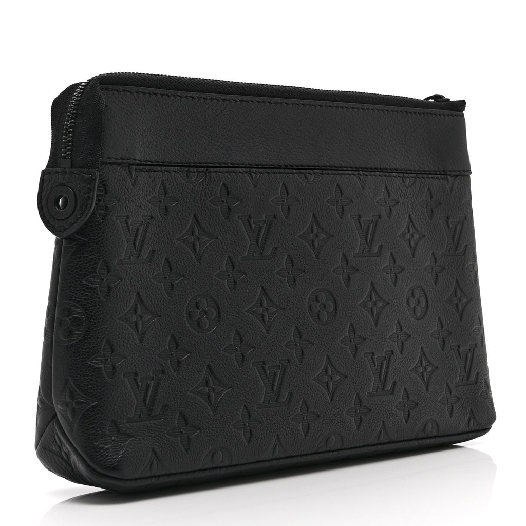 Louis Vuitton Shadow Calfskin Monogram Pochette Voyage Souple Black
