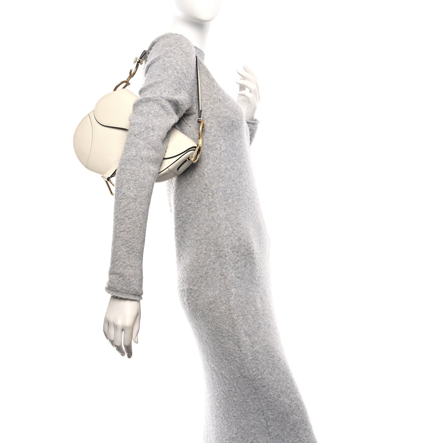 Christian Dior Grained Calfskin Saddle Bag White