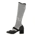 Mesh Crystal Patent CC Bow High Boots 38.5 Black