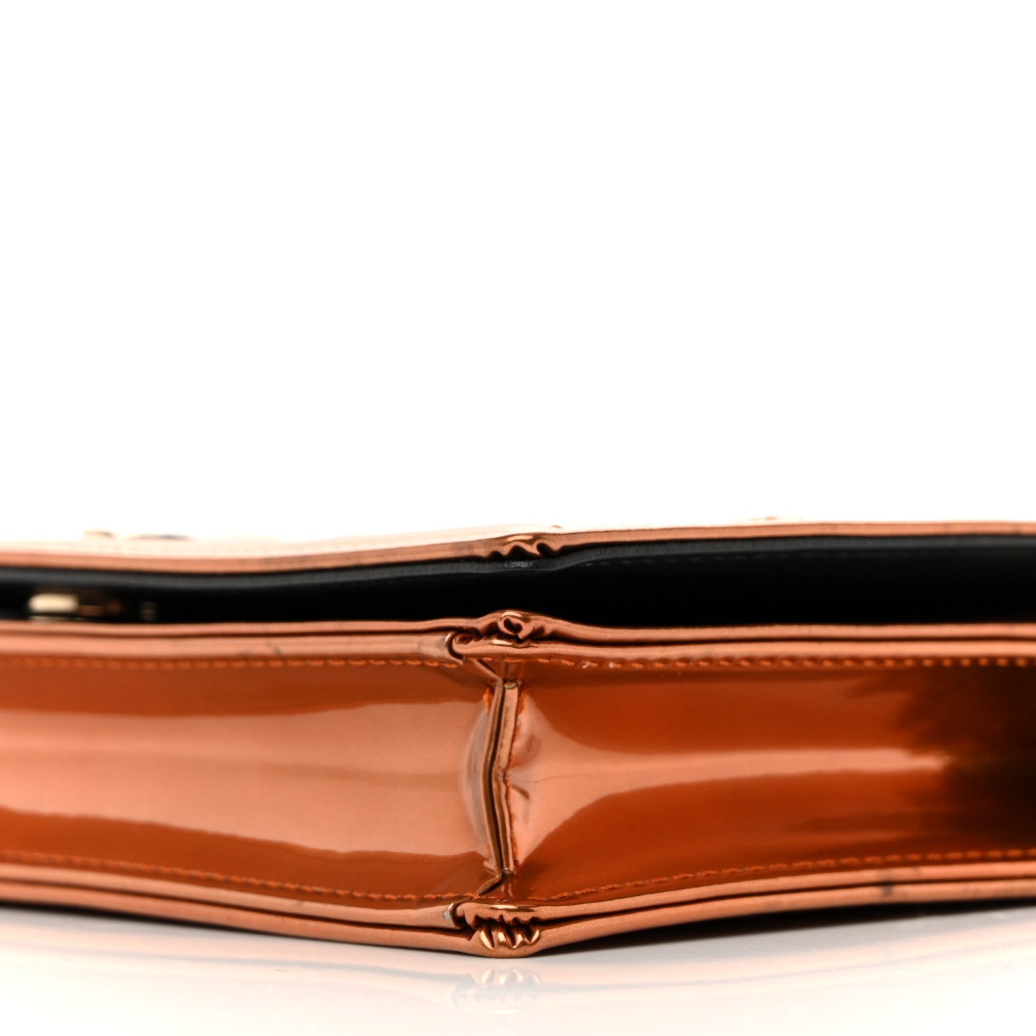 Christian Dior Metallic Patent Micro-Cannage Diorama Wallet on Chain Pouch Orange