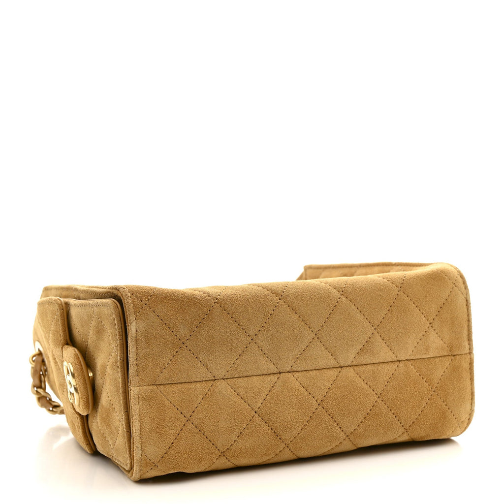 Chanel Suede Quilted Mini Chanel 25 Handbag Beige