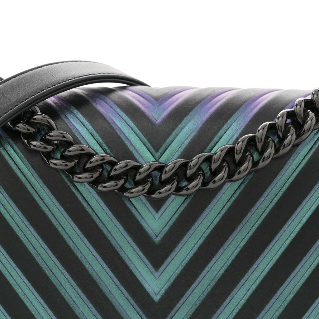 Chanel Calfskin Painted Chevron Embossed Medium Boy Flap Black