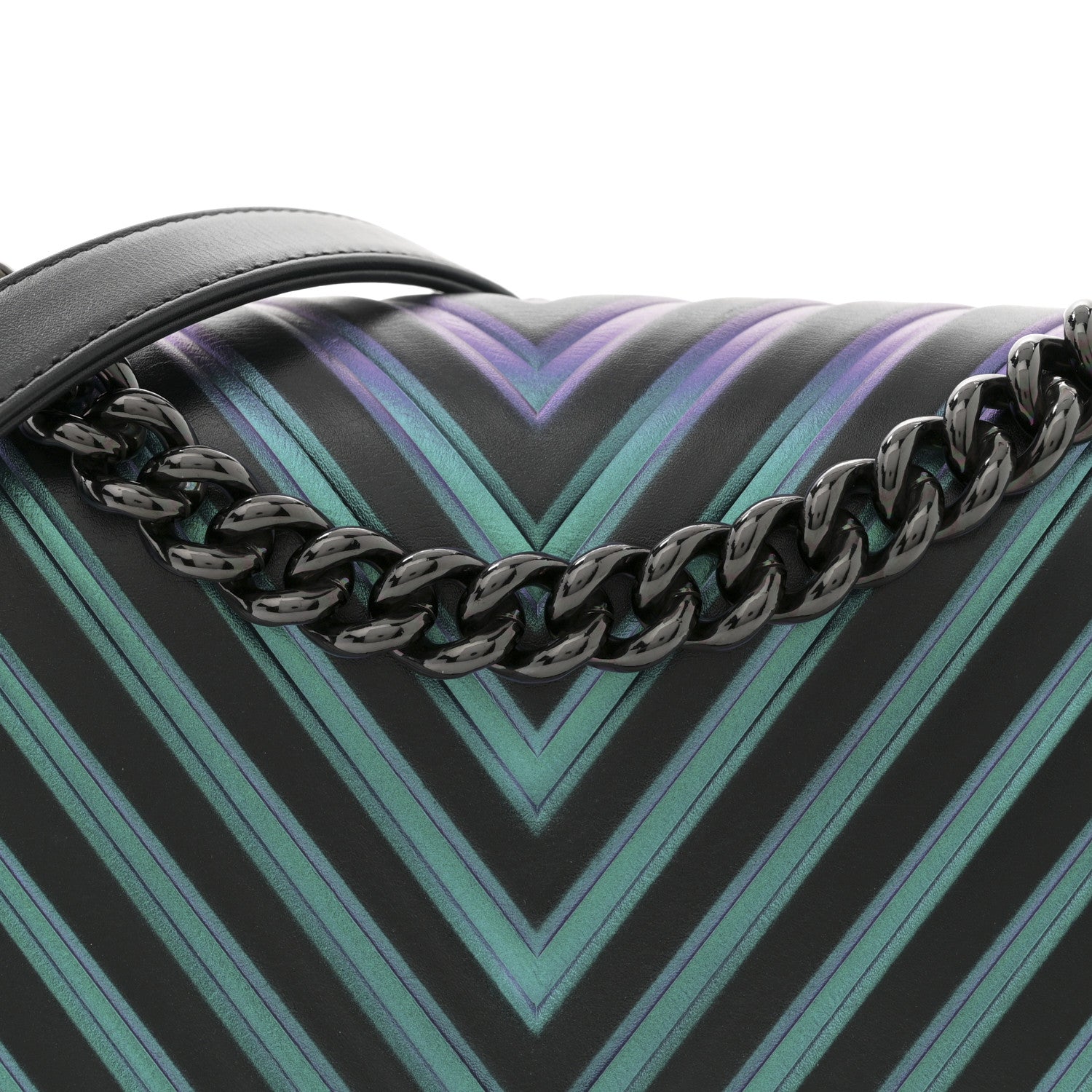 Chanel Calfskin Painted Chevron Embossed Medium Boy Flap Black
