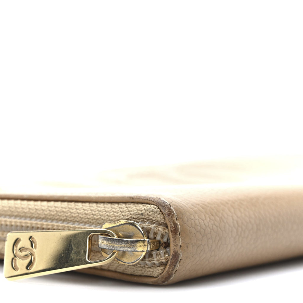 Caviar Large Timeless CC Zip Around Wallet Beige