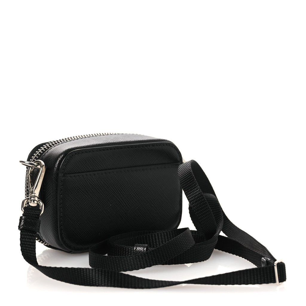 Prada Saffiano Travel Metal Triangle Logo Mini Pouch Shoulder Bag Black