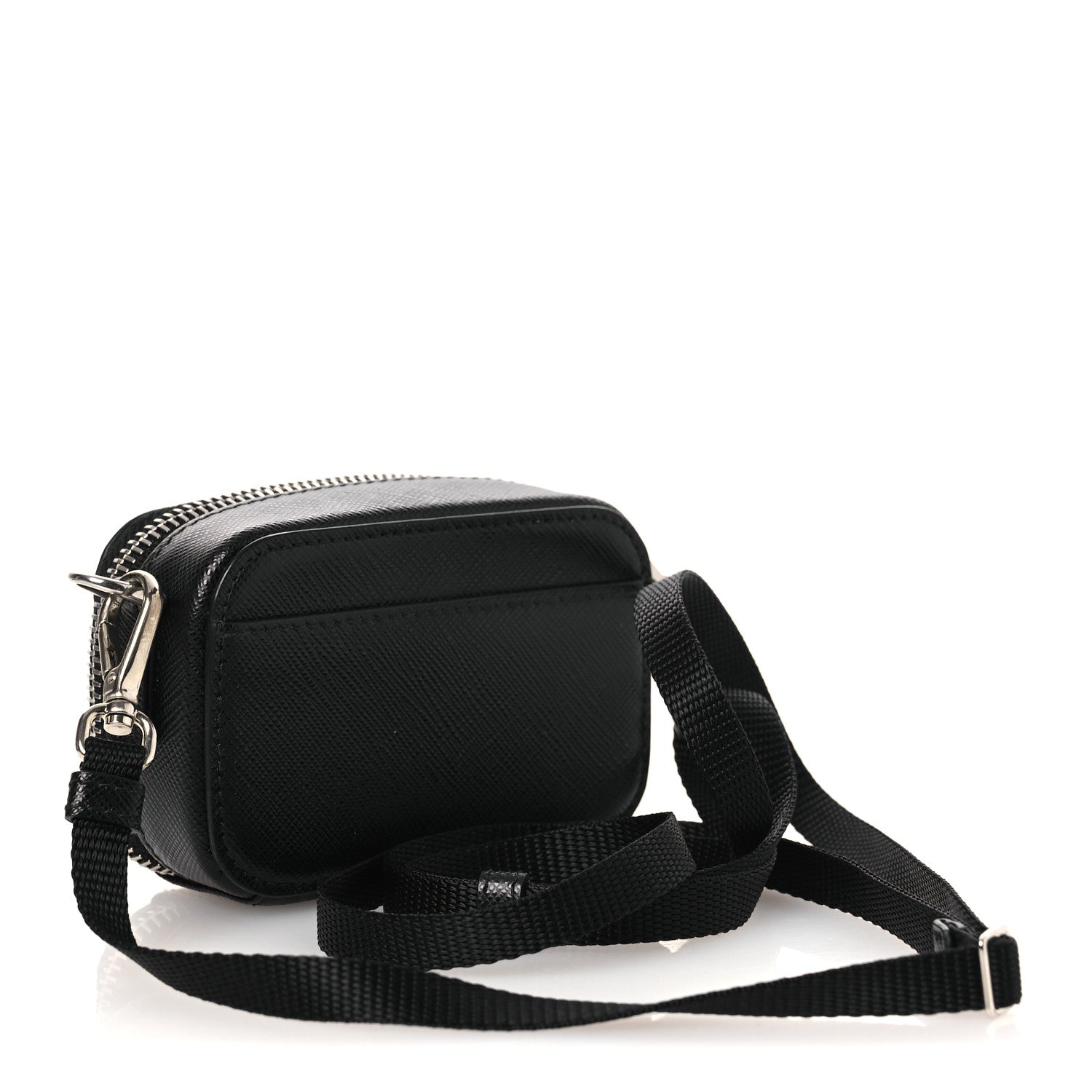 Prada Saffiano Travel Metal Triangle Logo Mini Pouch Shoulder Bag Black