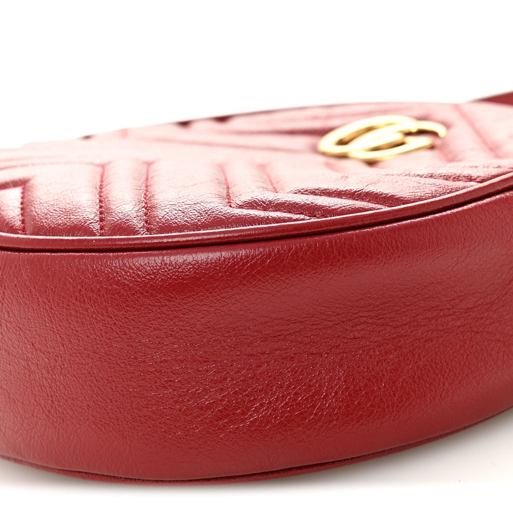 Gucci Glazed Calfskin Matelasse Heart Mini GG Marmont Round Shoulder Bag Romantic Cerise