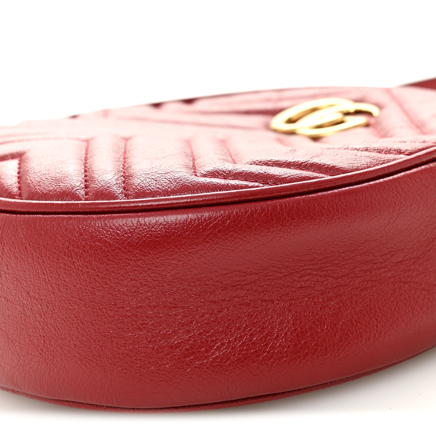 Gucci Glazed Calfskin Matelasse Heart Mini GG Marmont Round Shoulder Bag Romantic Cerise
