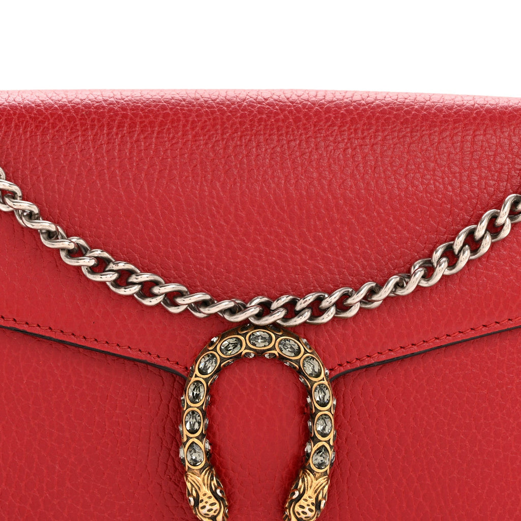 Gucci Calfskin Mini Dionysus Chain Wallet Hibiscus Red