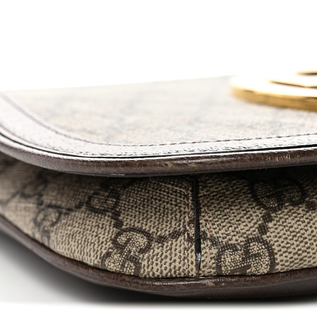 Gucci GG Supreme Monogram Textured Dollar Calfskin Blondie Chain Shoulder Flap Bag Beige Ebony New Acero
