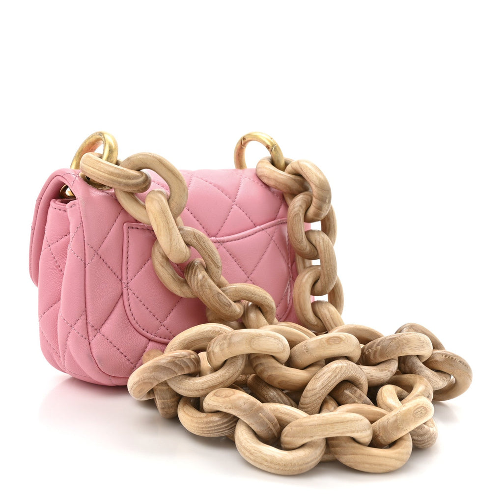 Chanel Lambskin Wenge Quilted Mini Fashion Wood Square Flap Pink