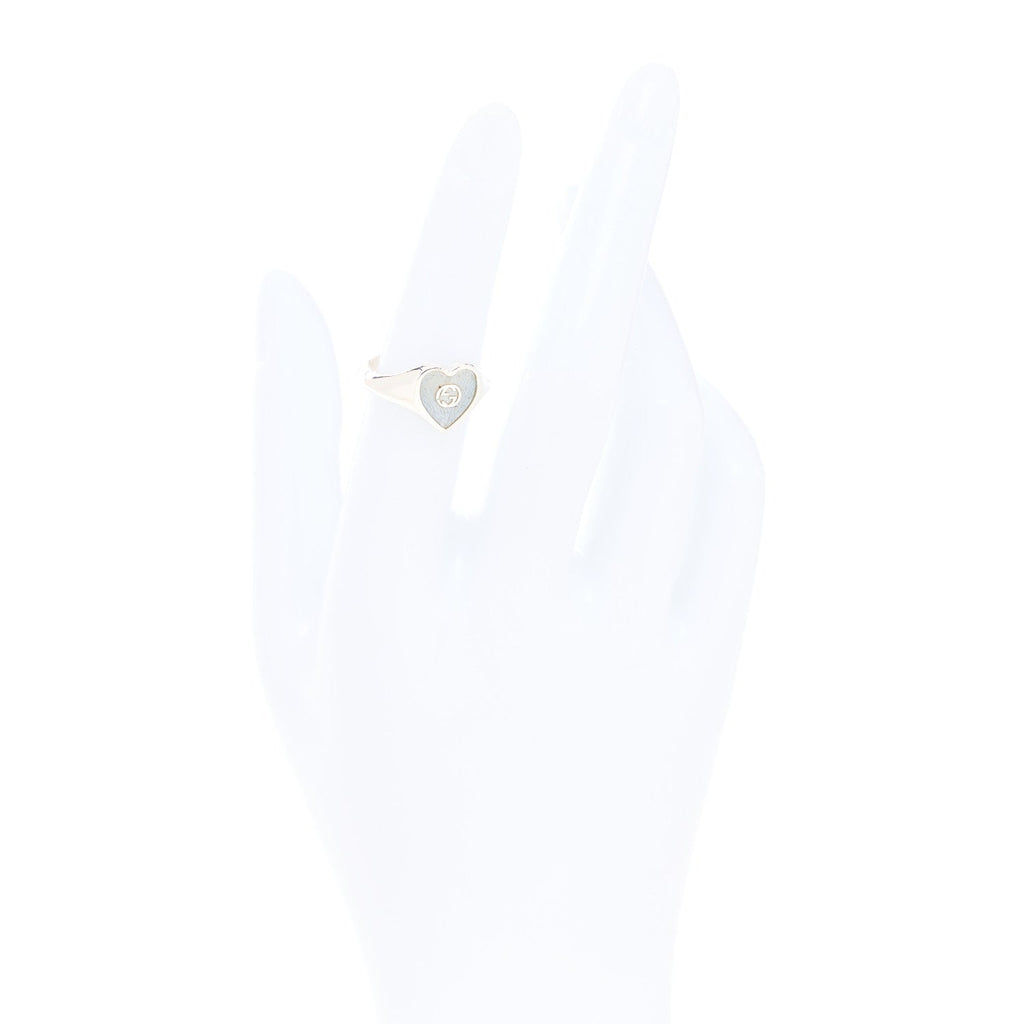 Gucci Sterling Silver Enamel GG Heart Ring 51 5.75 Blue