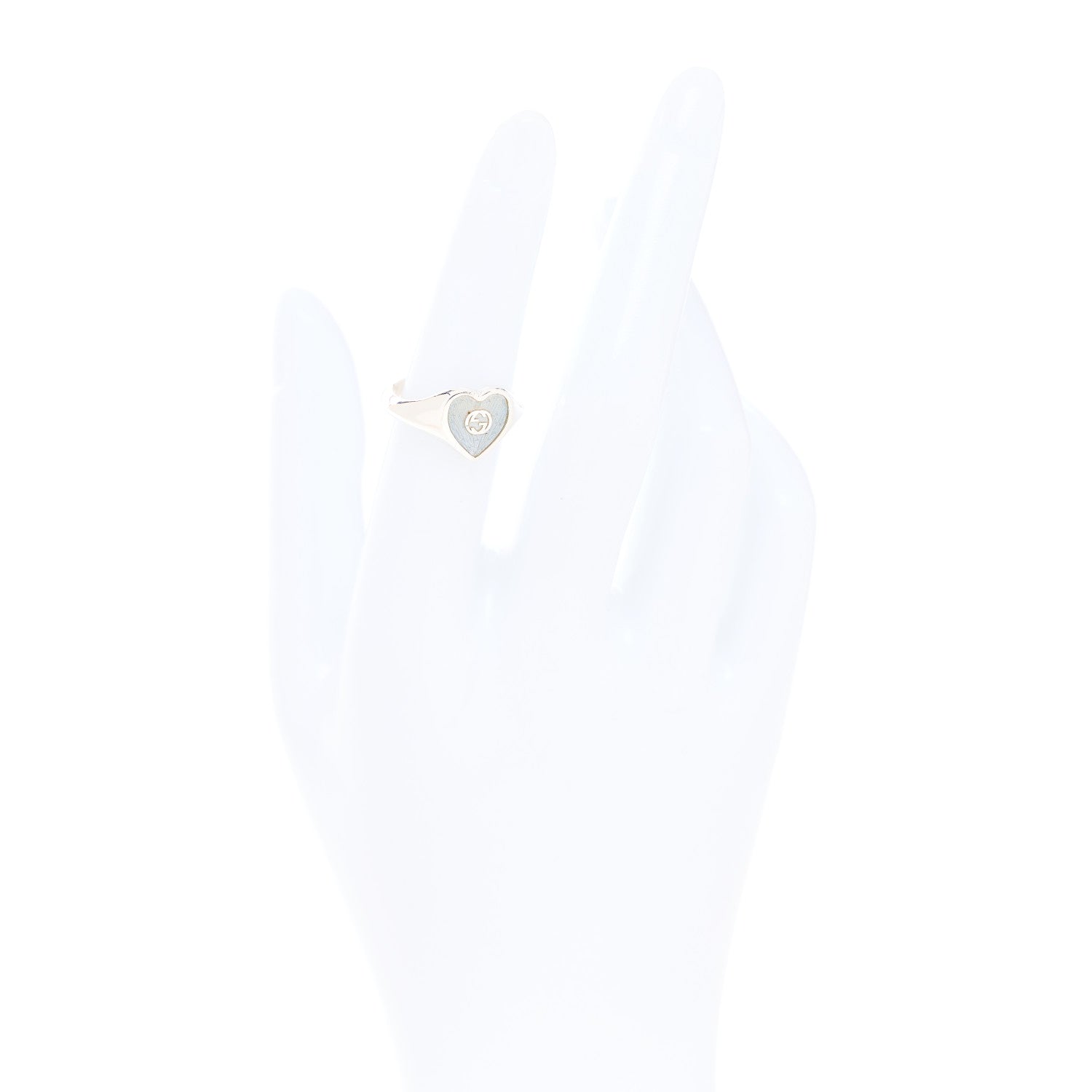 Gucci Sterling Silver Enamel GG Heart Ring 51 5.75 Blue