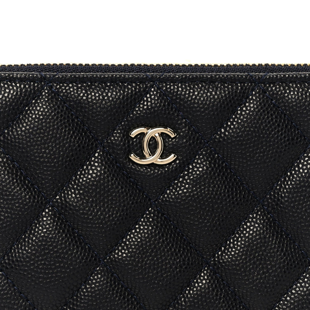 Caviar Quilted Small Cosmetic Case Navy Blue