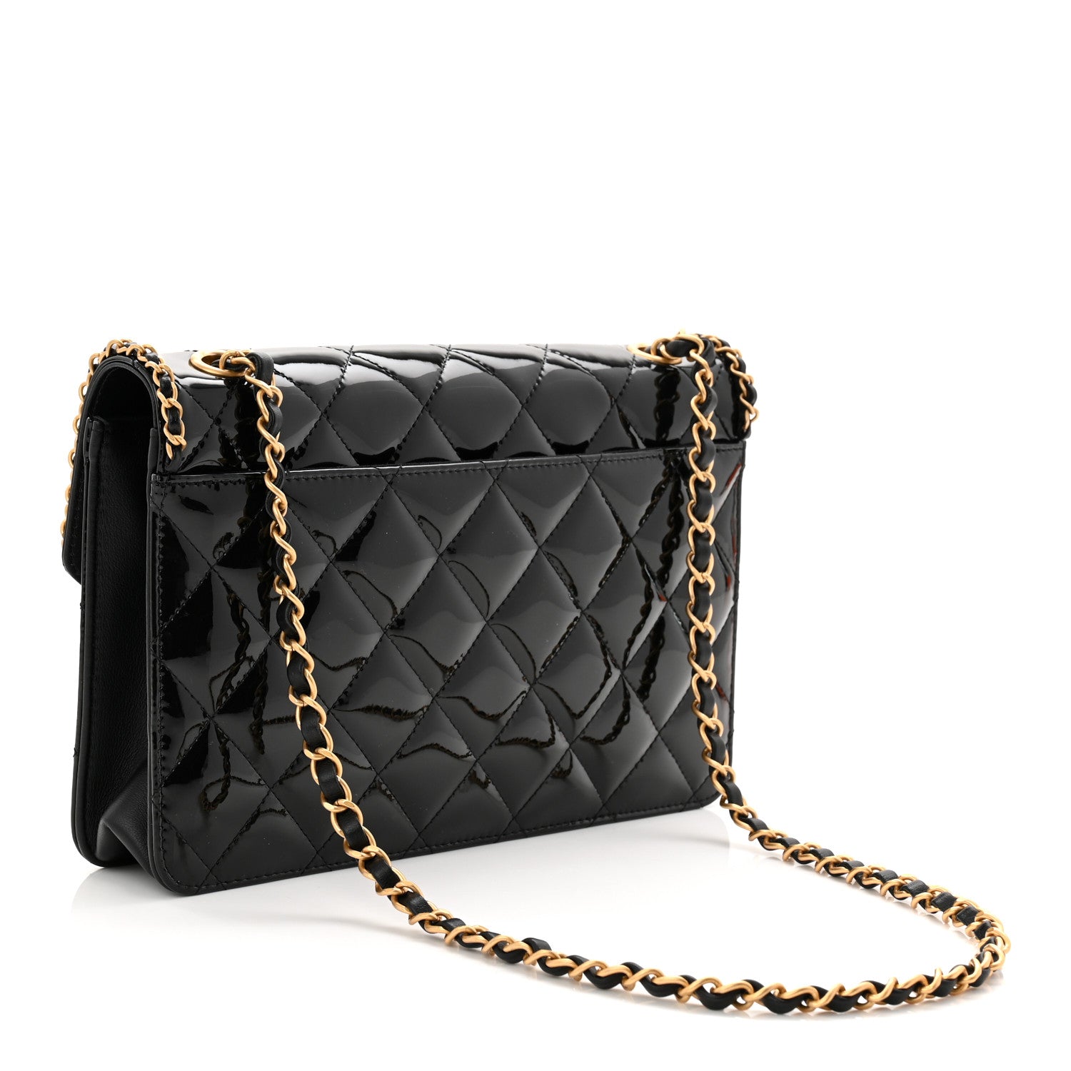 Chanel Patent Quilted Chain Around Heart Flap Black