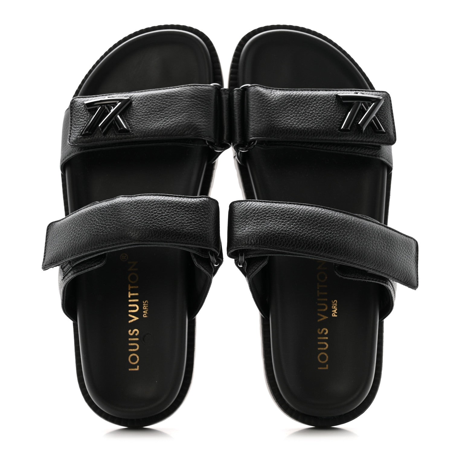 Louis Vuitton Grained Calfskin Sunset Comfort Flat Sandals 38 Black