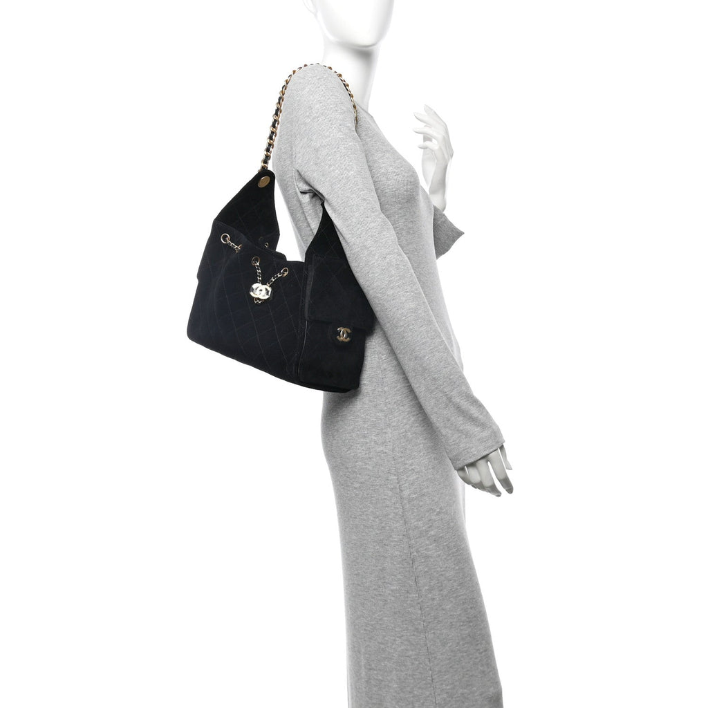 Chanel Suede Quilted Small Chanel 25 Handbag Black