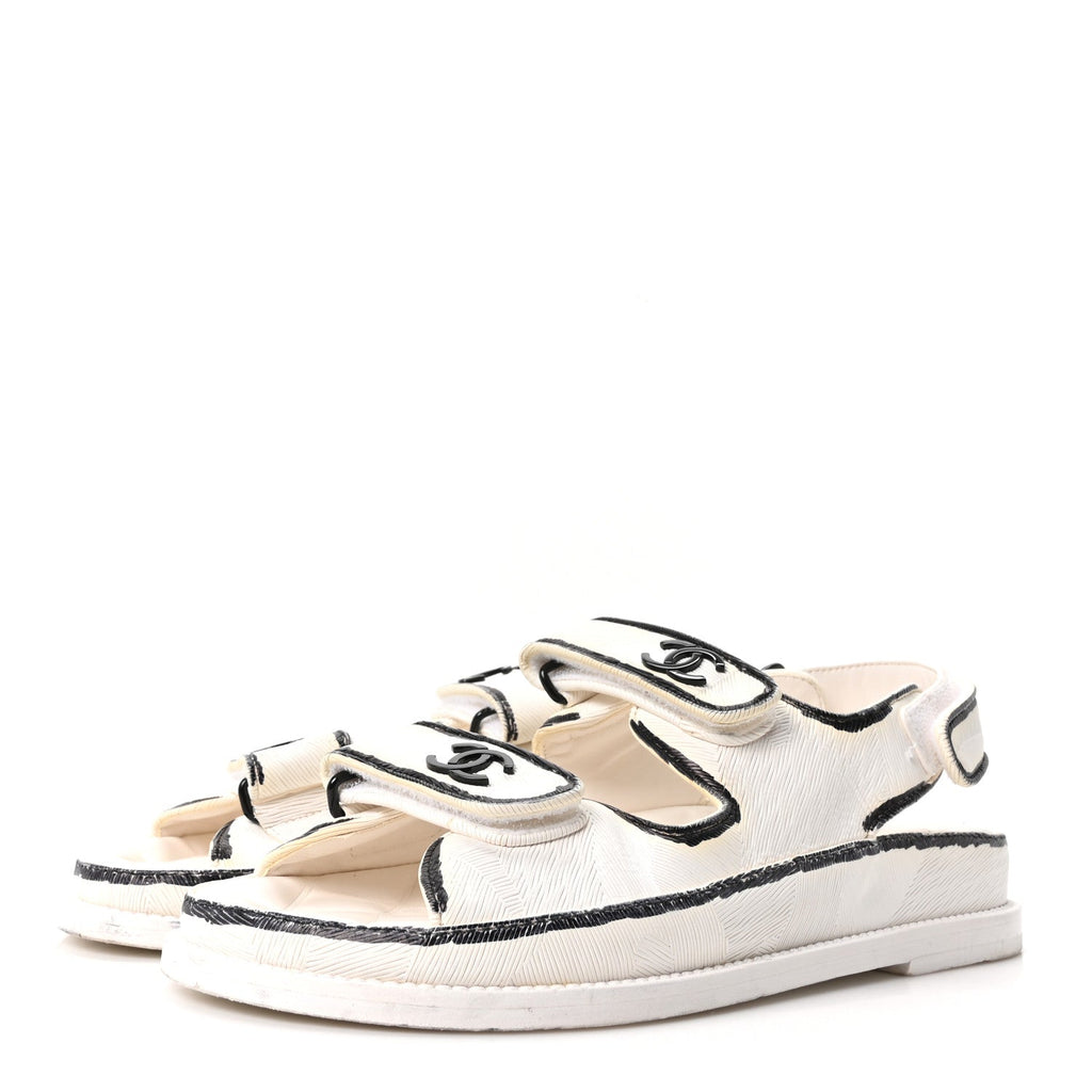 Calfskin Printed Velcro Dad Sandals 37 White Black