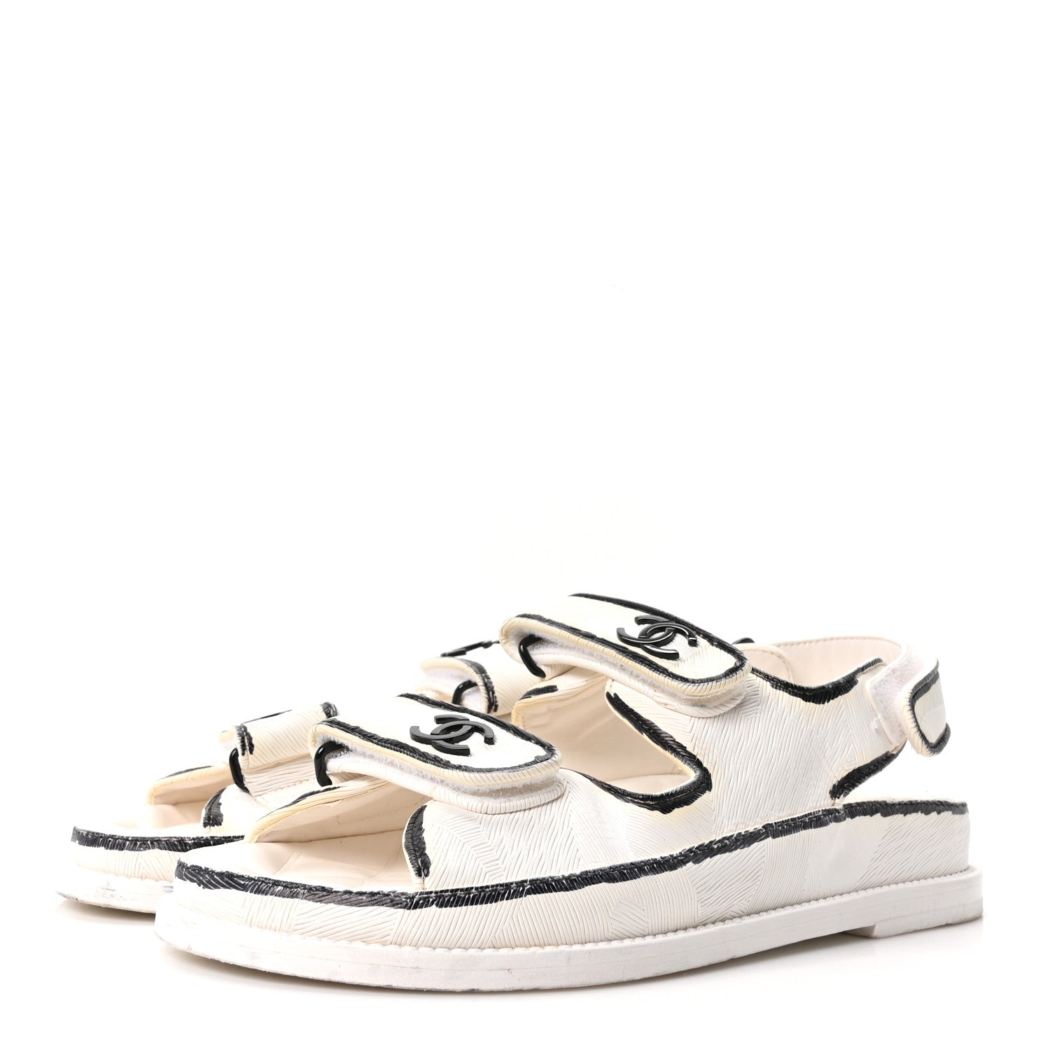 Calfskin Printed Velcro Dad Sandals 37 White Black