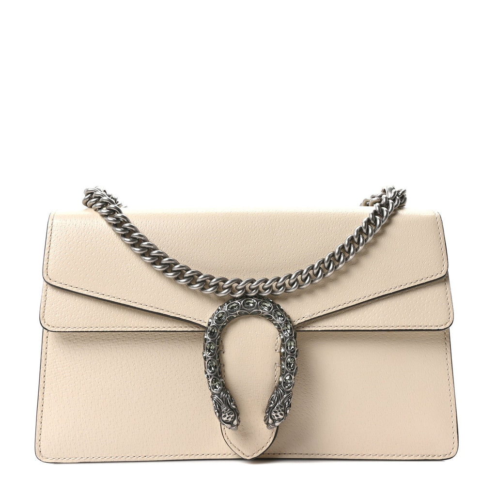 Gucci Textured Calfskin Crystal Small Dionysus Shoulder Bag Mystic White