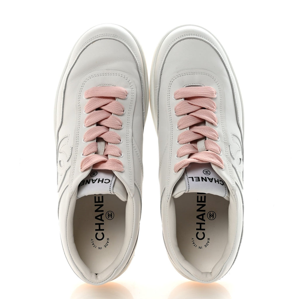 Calfskin Womens CC Sneakers 36 White Light Pink