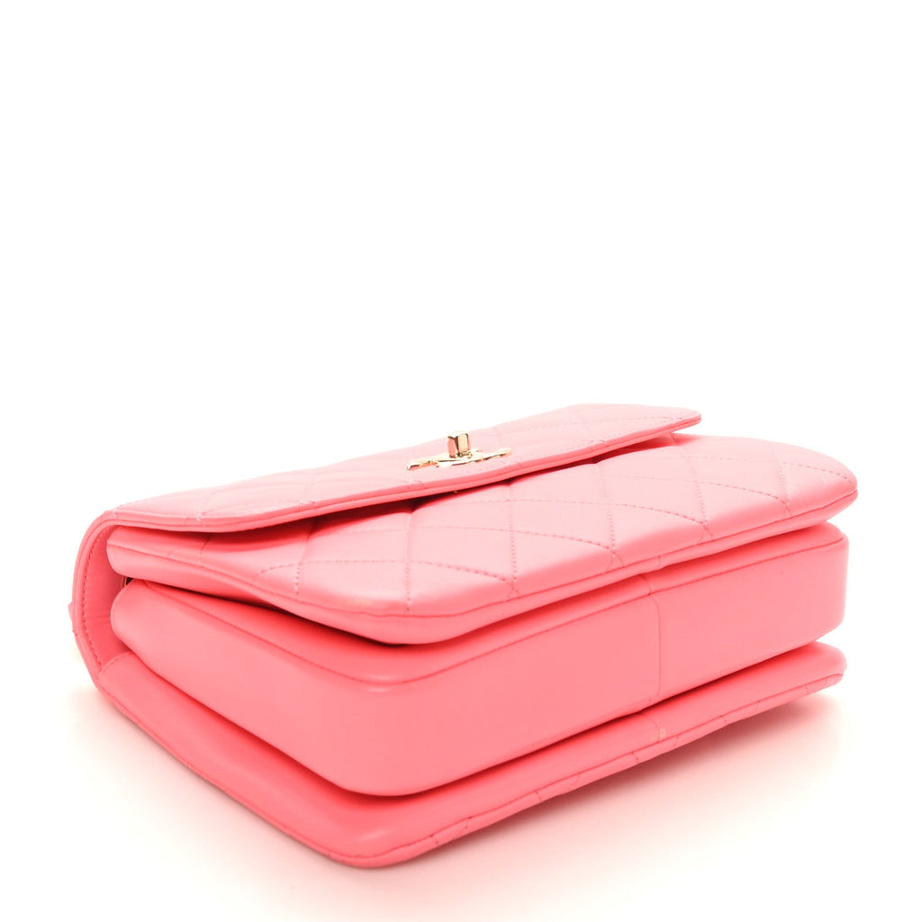 Chanel Lambskin Lacquered Quilted Mini Trendy CC Dual Handle Flap Bag Coral Pink