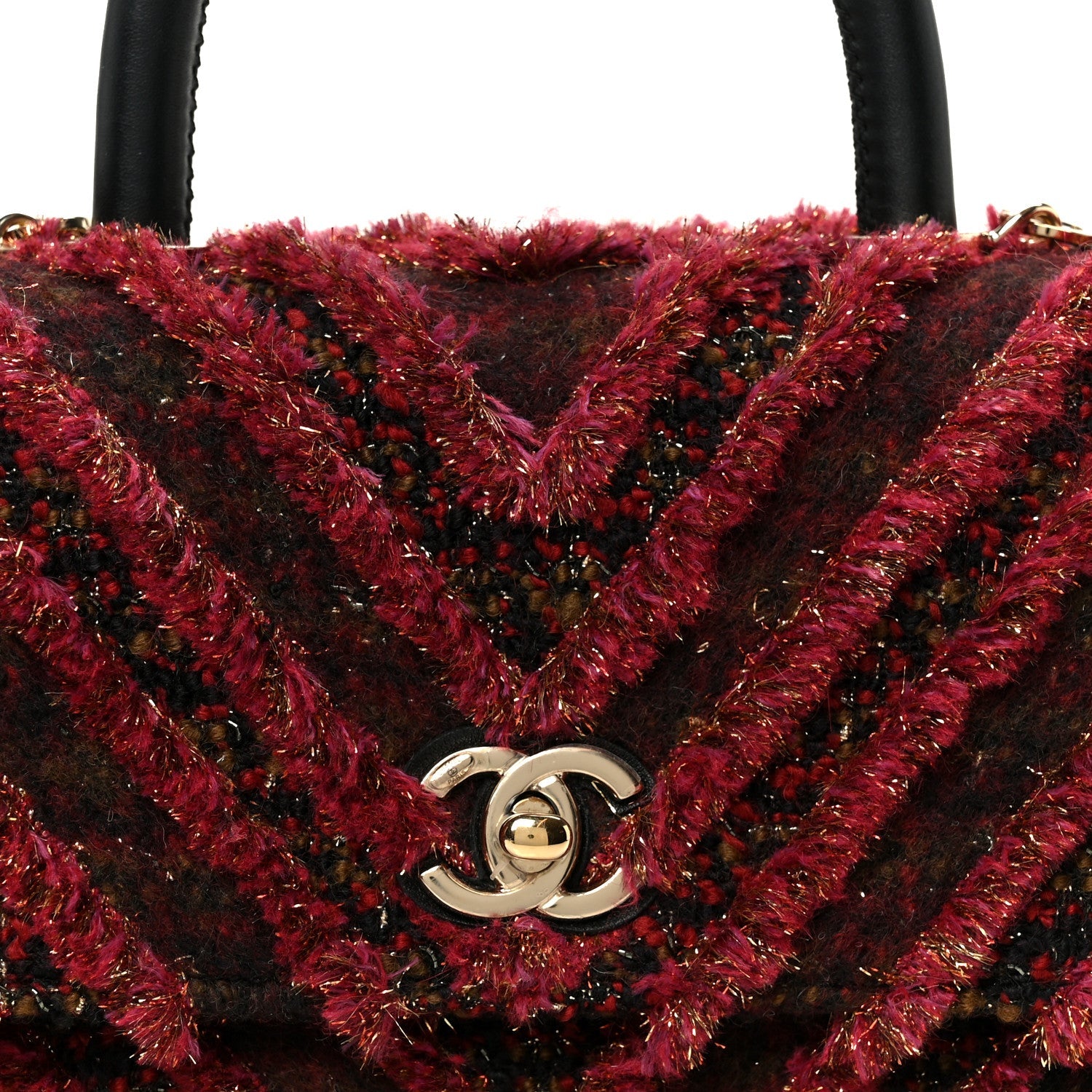 Chanel Tweed Fringe Mini Coco Handle Flap Red Black