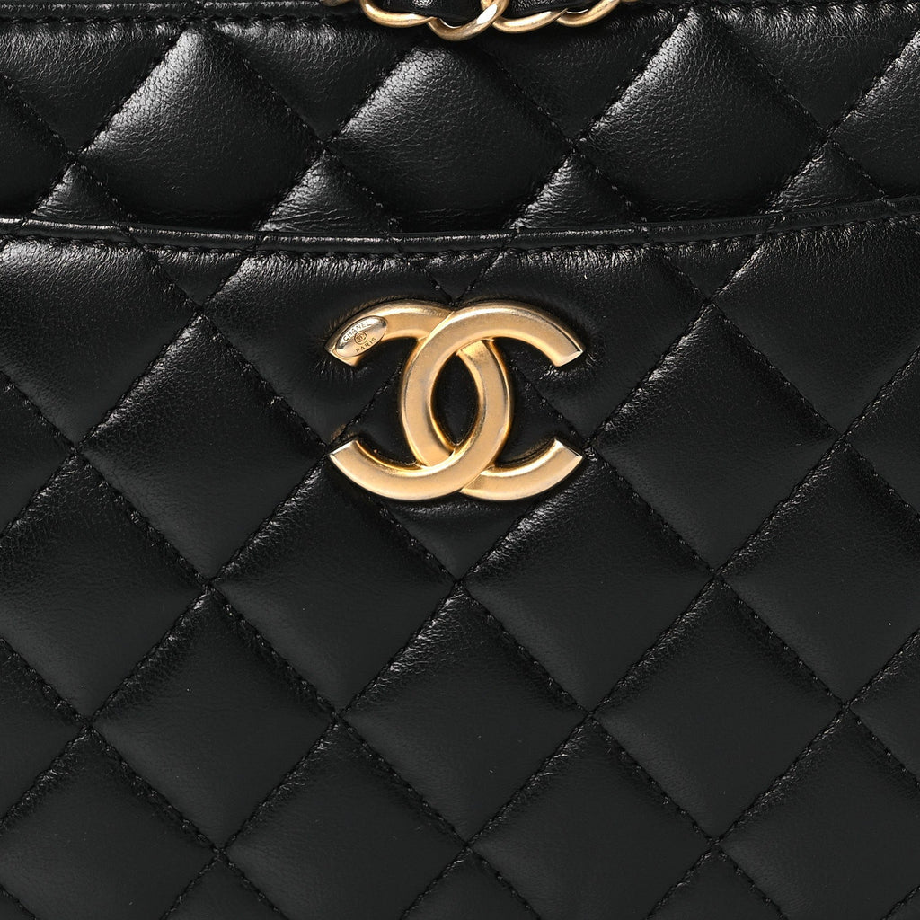 Chanel Shiny Calfskin Quilted Small Pick Me Up Vanity Case Black