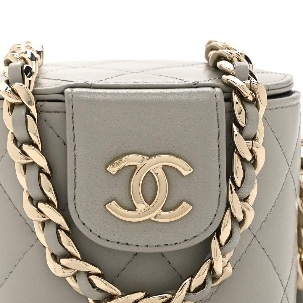 Chanel Lambskin Quilted Mini Vanity Case With Chain Grey