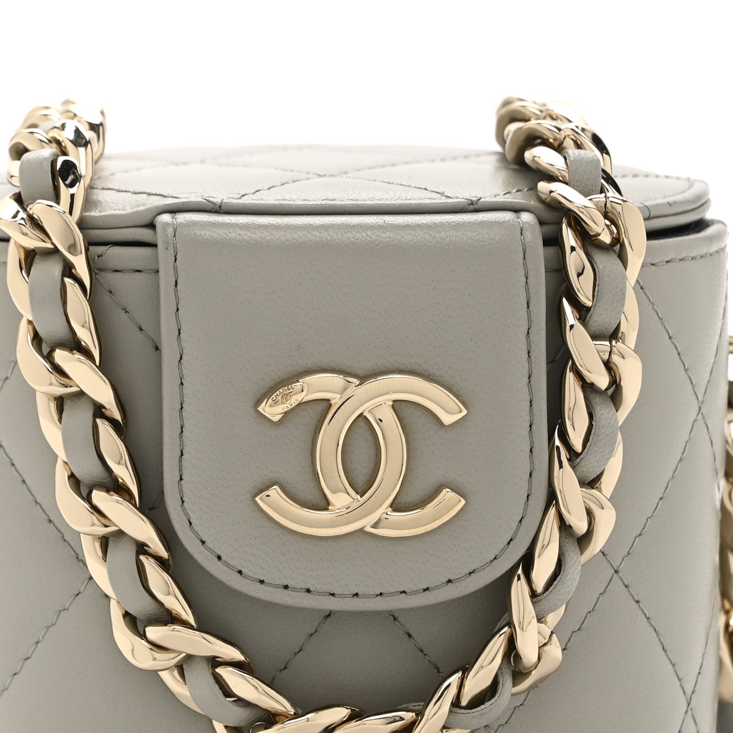 Chanel Lambskin Quilted Mini Vanity Case With Chain Grey
