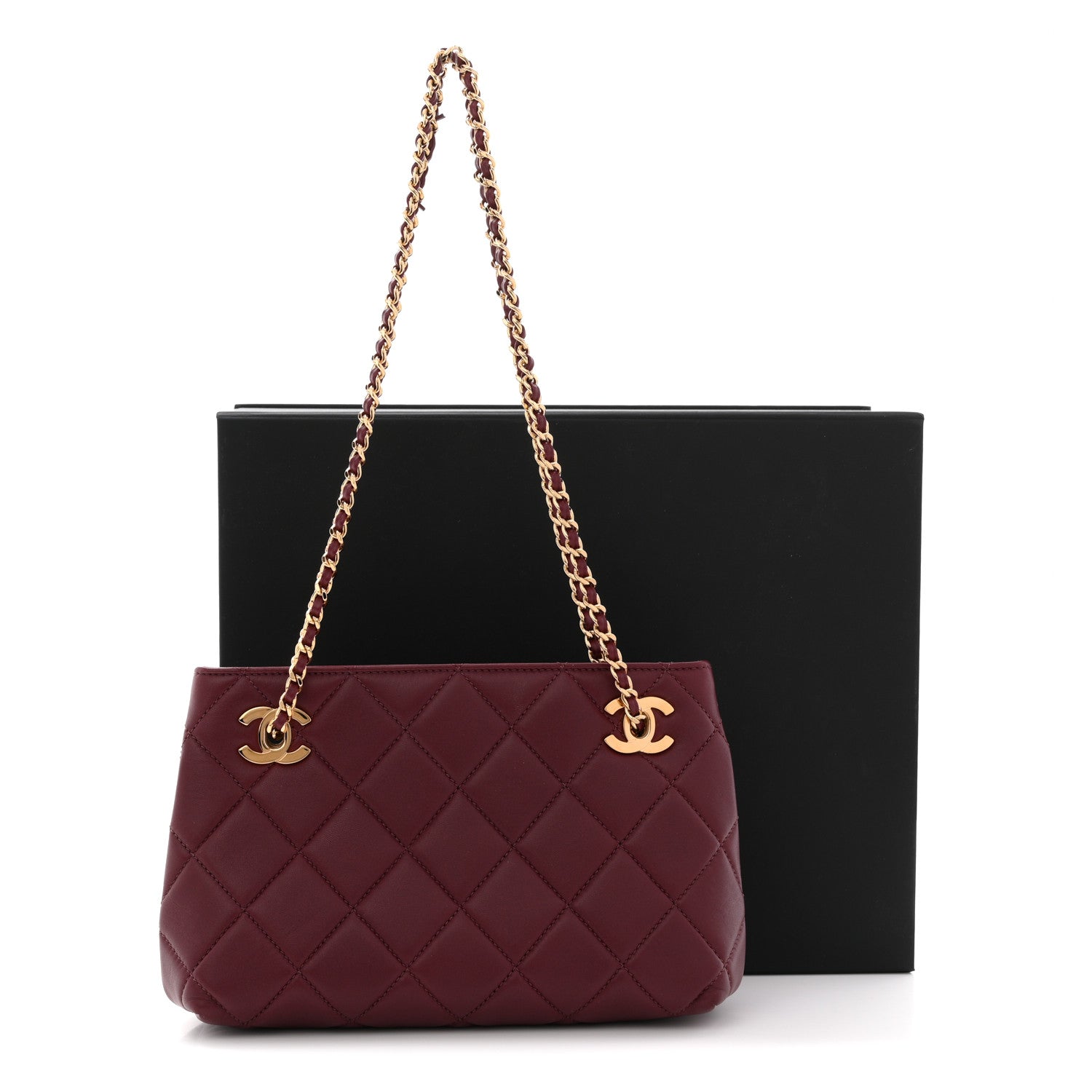 Chanel Lambskin Quilted Small Eyes On You Shopping Bag Dark Burgundy
