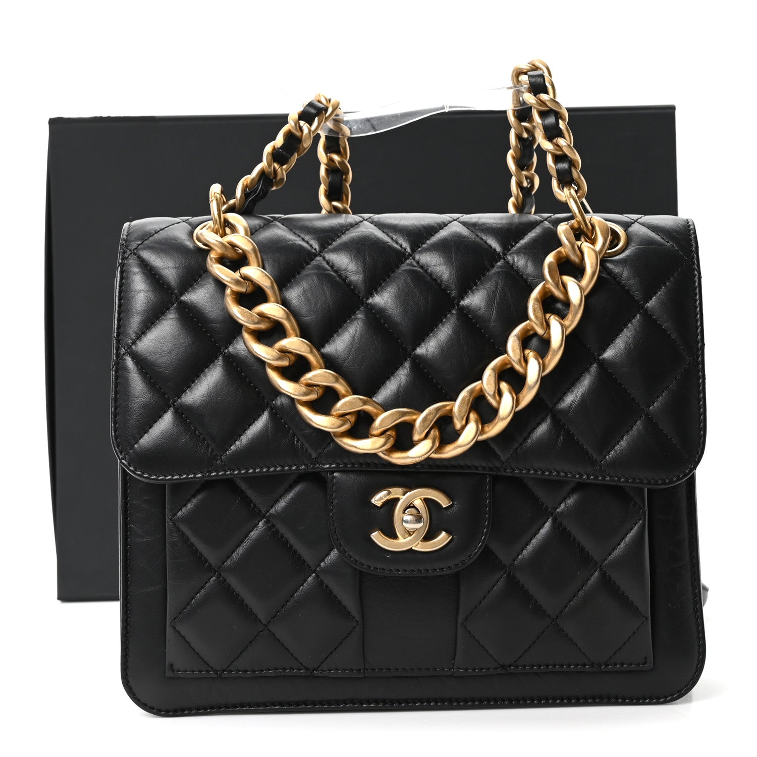 Chanel Aged Calfskin Quilted Double You Backpack Black