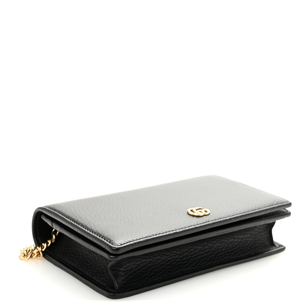 Gucci Calfskin Mini GG Marmont Chain Wallet Black