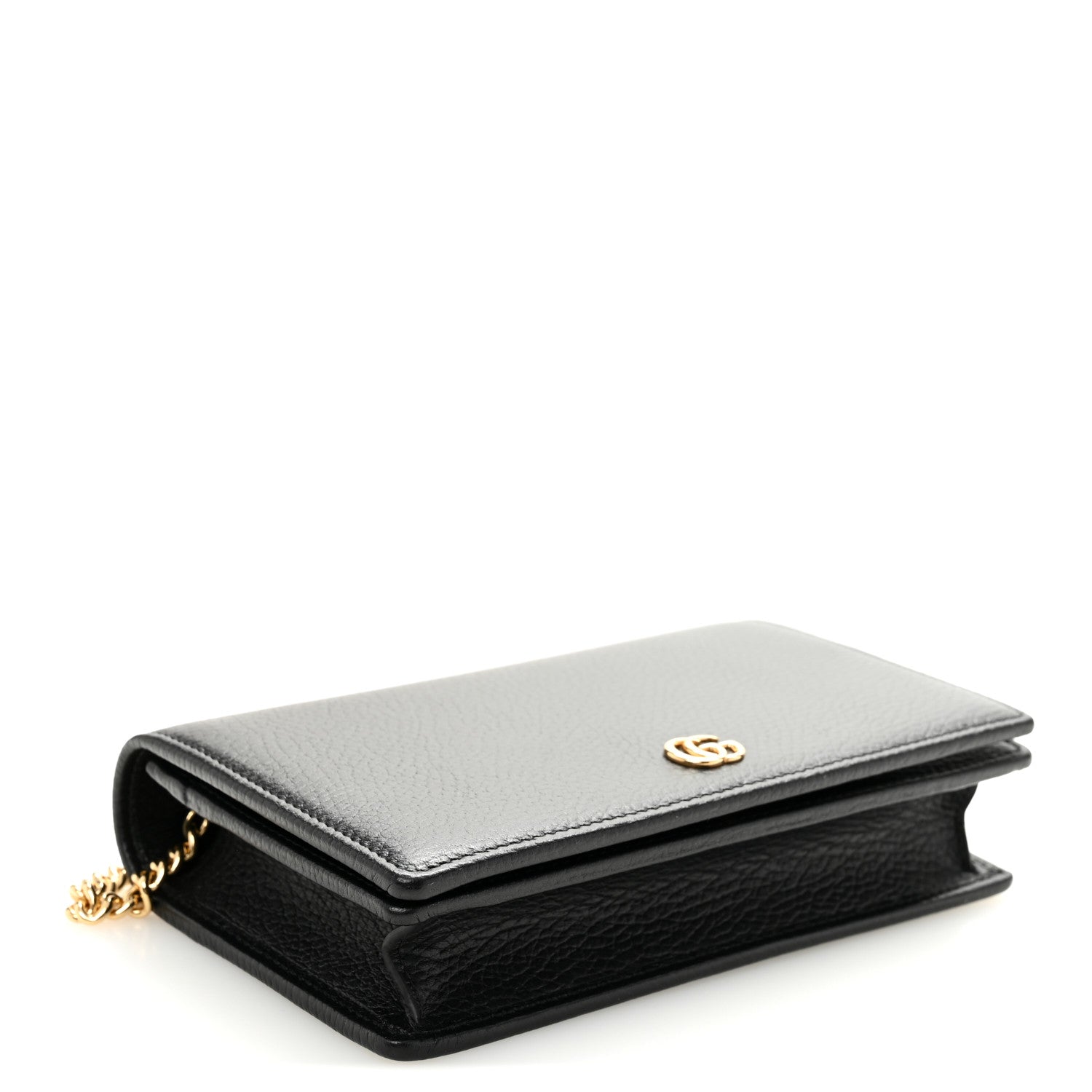 Gucci Calfskin Mini GG Marmont Chain Wallet Black