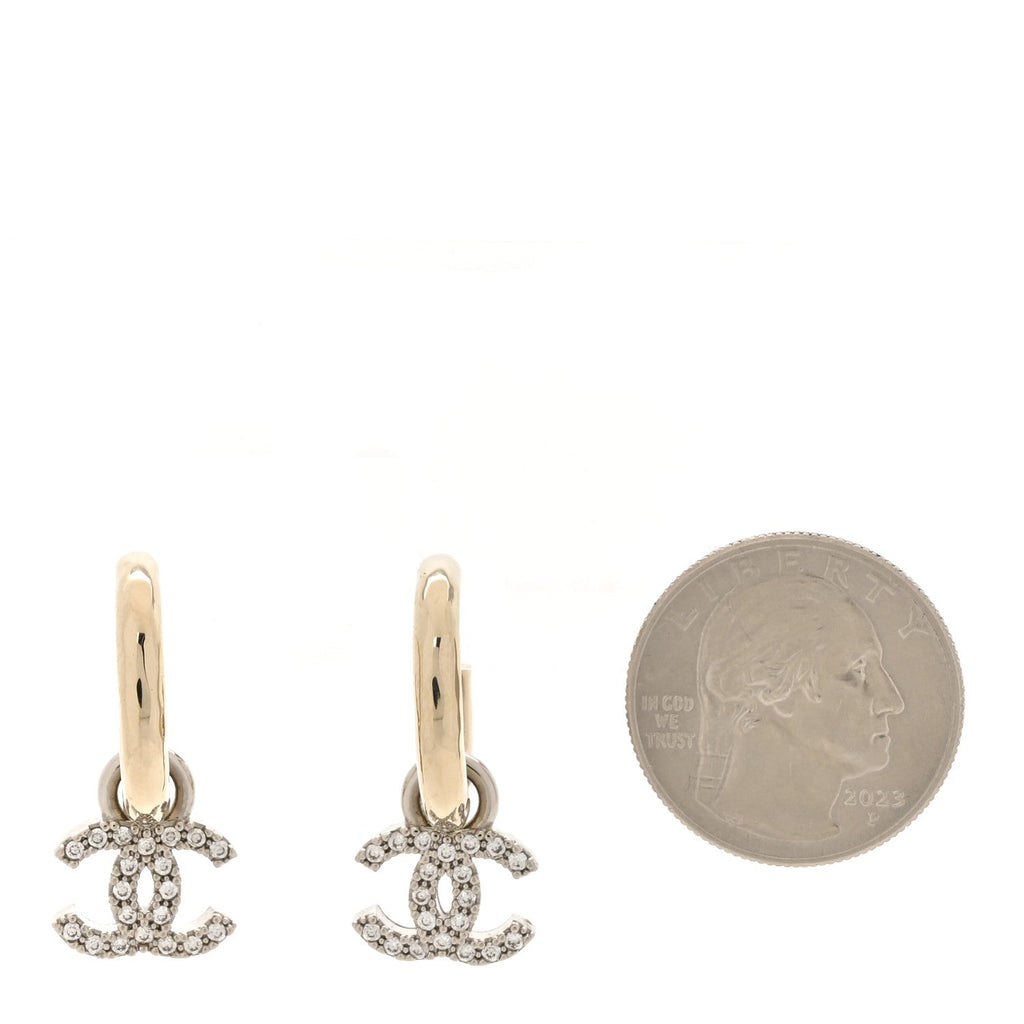 Metal Crystal CC Hoop Drop Earrings Gold