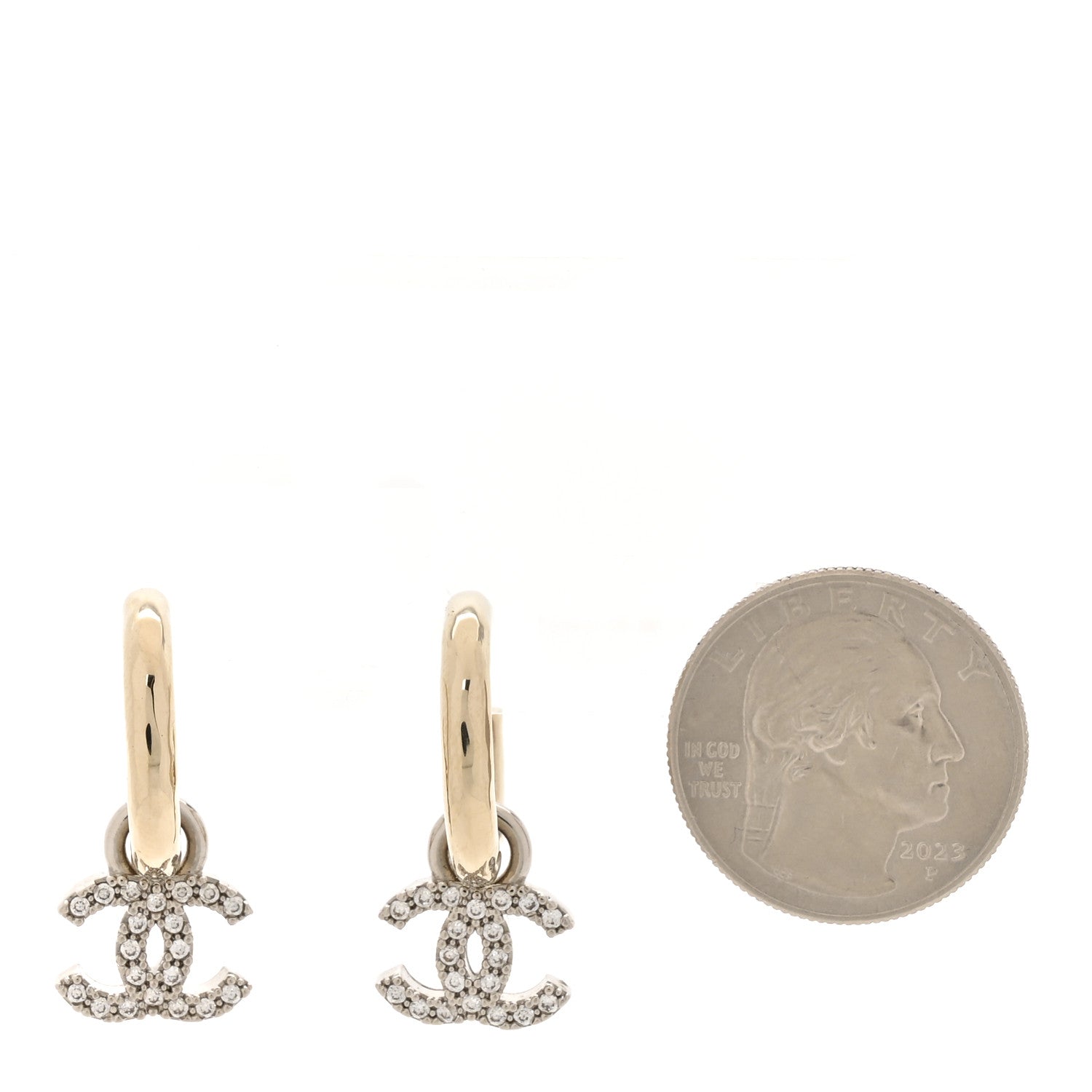 Metal Crystal CC Hoop Drop Earrings Gold