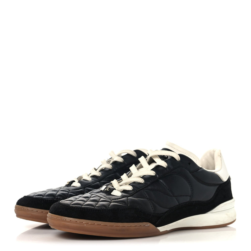 Chanel Suede Calfskin Quilted Sneakers 41 Black